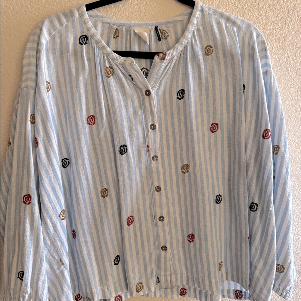 Anthropologie Akemi + Kin Stripe
Button-Up Blouse with Embroidered Accents - Picture 2 of 9